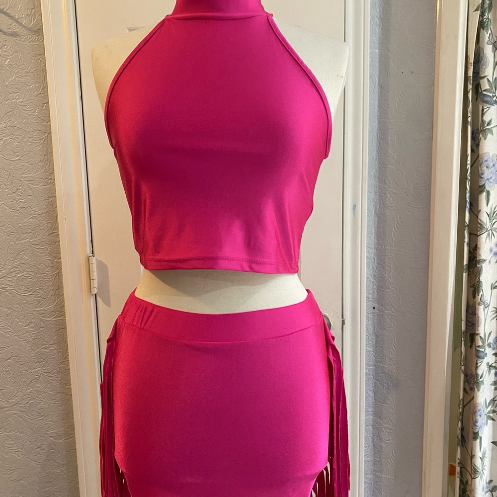 Pink Halter Top and Skirt Set